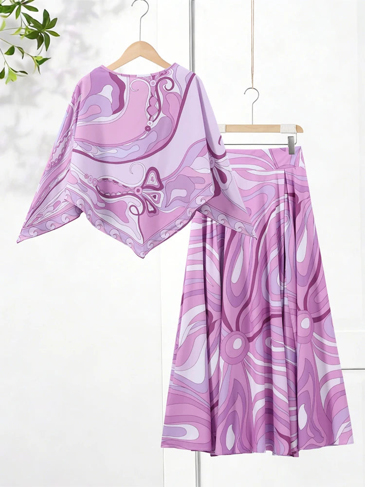 Loose Printed Shirt Skirt Suits Women Beach Irregular Full Sleeve Top Female Sets 2026 Fashion Summer Long Skirt Ladies Outfits - Matrix-studios.com