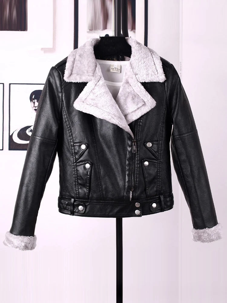 Women Casual Faux PU Leather Jacket Faux Fur Moto Bike Jackets Coat Fashion Streetwear Autumn Winter Basic Female Outerwear 2026 - Matrix Studios