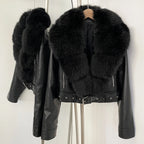 Faux Fur Coat  Female Autumn Faux Leather Jacket Short Clothing Long Sleeve Spring New PU Fur Jacket Artificial Women Pockets - Matrix Studios
