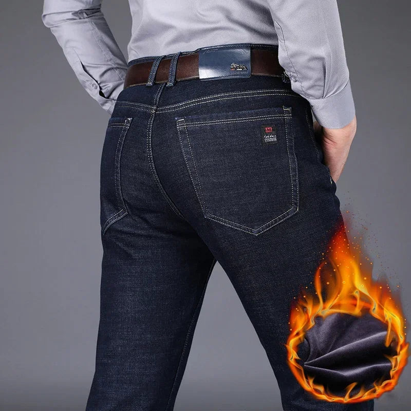 New Men's Fleece Warm Jeans Winter Thicken Plush Velvet Business Office Denim Trousers Brand Clothing Stretch Casual Male Pants - Matrix Studios