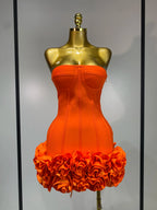 Women Sexy Strapless Backless Flower Embellished Mini Bandage Dress Bodycon Celebrity Party Cocktail Evening Party Club Dresses - Matrix-studios.com