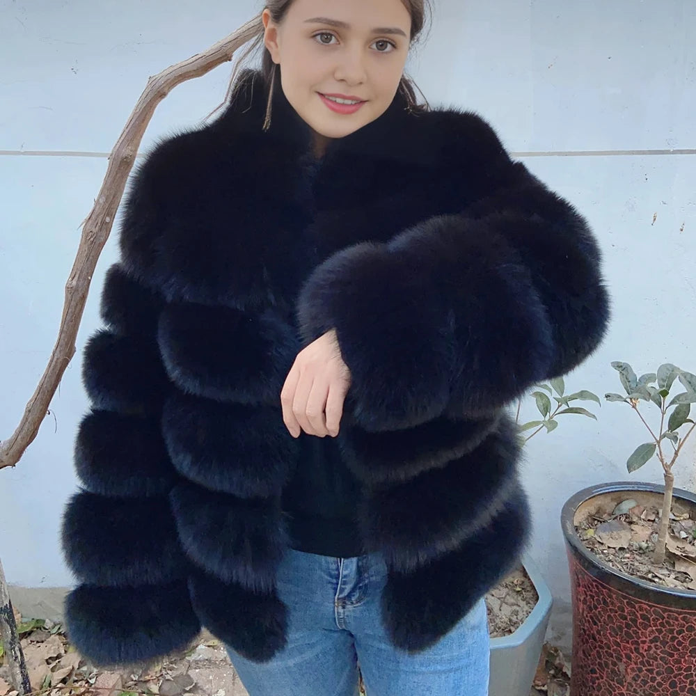 QUEENTINA Winter New Women's Cold Real Fox Fur Coat With Collar Especially Overcoat Leather Female Natural Plus Size 2023 Luxury - Matrix Studios