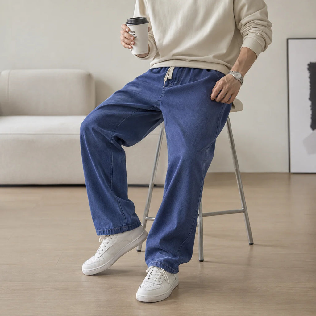 2026 New Streetwear Loose Jeans Men Korean Style Fashion Loose Straight Wide Leg Pants Men's Brand Clothing Black Light Blue - Matrix Studios