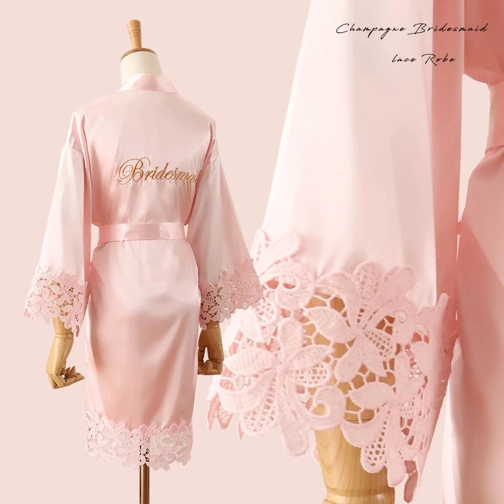 Summer Lace Sleepwear Bride&Bridemaid Wedding Robe Gown Solid Embroidery Kimono Bathrobe Women Casual Home Night Dress M L Xl - Matrix-studios.com