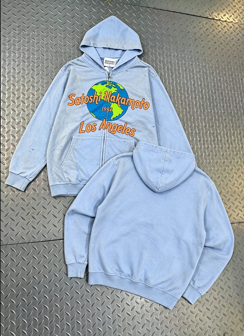Street Casual SATOSHI Hoodies Pullover Embossed Pattern Embroidery Turtle Shell Design Washed Hooded Men Women Loose Sweatshirts - Matrix-studios.com