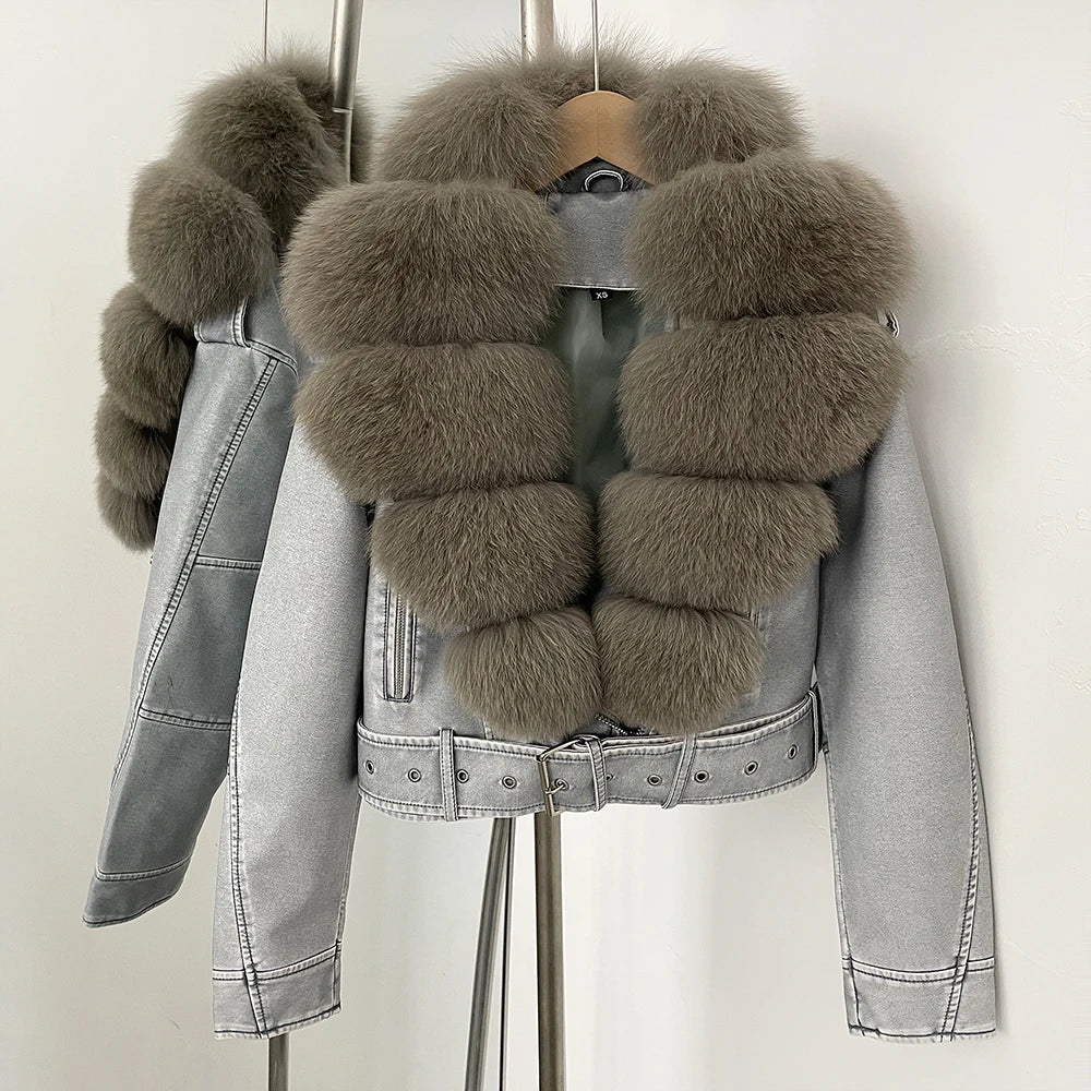 OFTBUY Natural Fox Fur Faux Leather Jacket Female New Autumn Short Top Clothing Women Long Sleeve Fake Leather Real Fur Coat - Matrix Studios