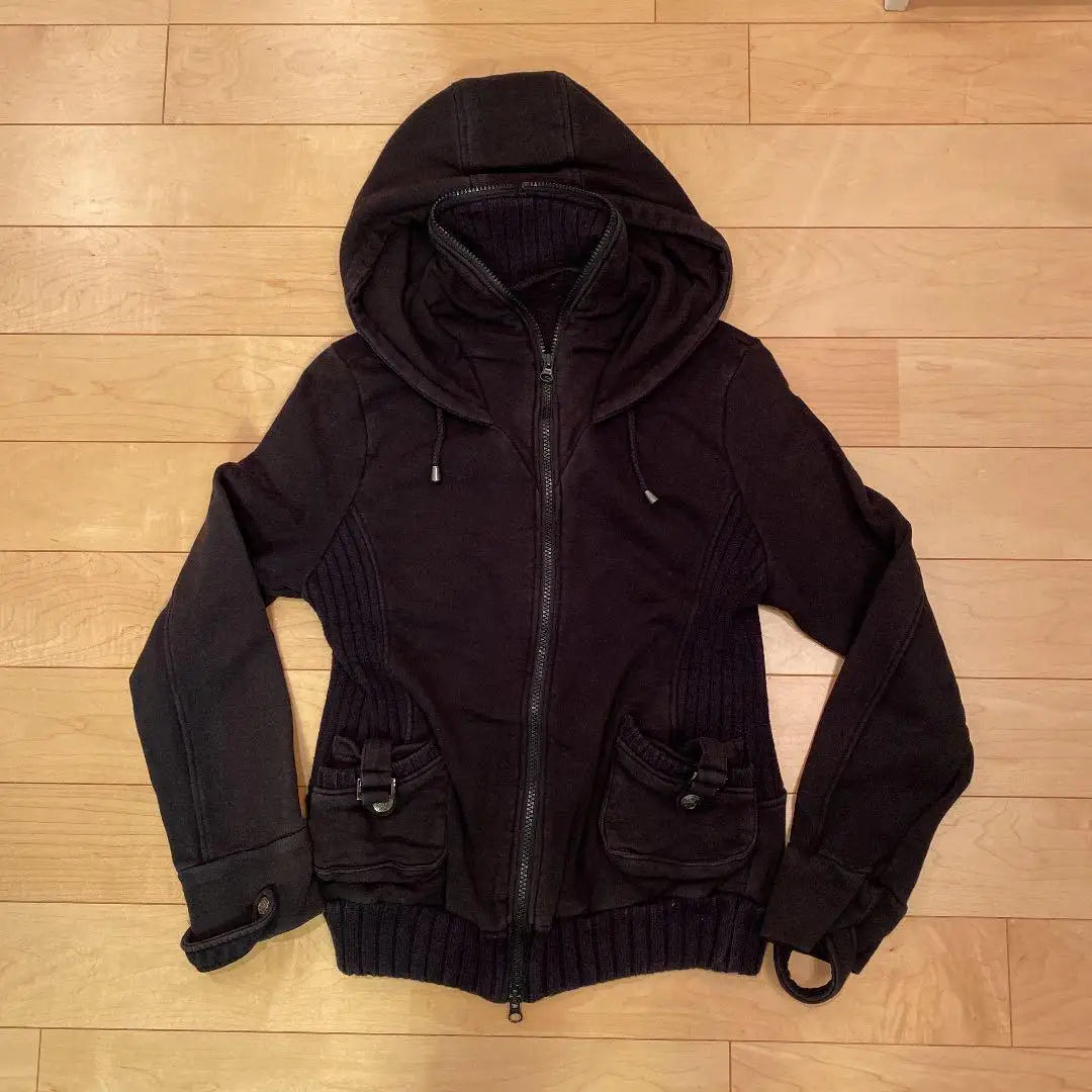 American Harajuku Retro Black Zipper Hoodie Womens Gothic Collar Long Sleeve Folded Hoodie Fashion Hip Hop Winter Sports Jacket