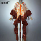 WINYI Middle East Boho Maxi Kaftan Dress Elegant Pleated Elastic Beach Cover up Luxury Party Evening Dubai Style Abaya - Matrix-studios.com