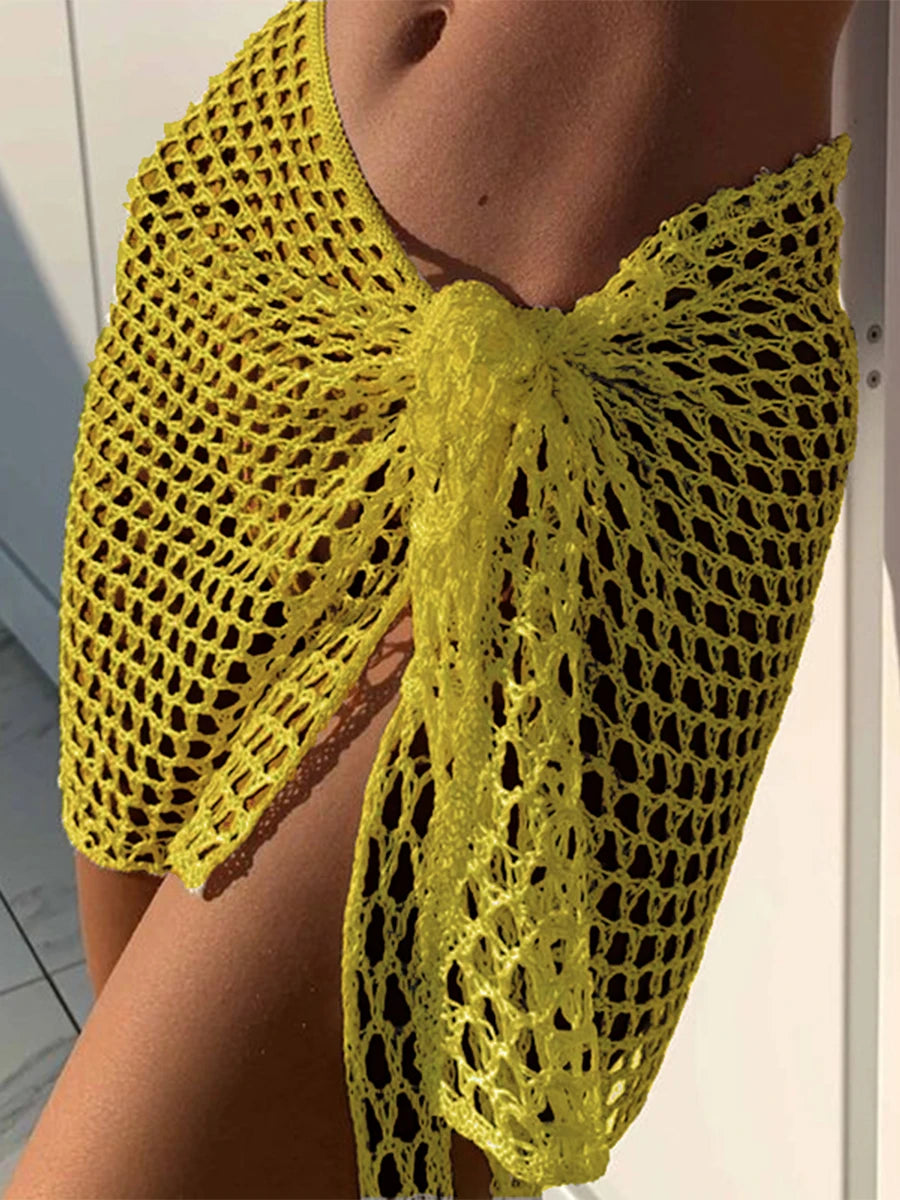 Women Beach Skirt Hollowed Solid Black White Yellow Green Knitted Mini Skirt For Women Summer Vacation Seaside Cover-Up Skirt - Matrix Studios