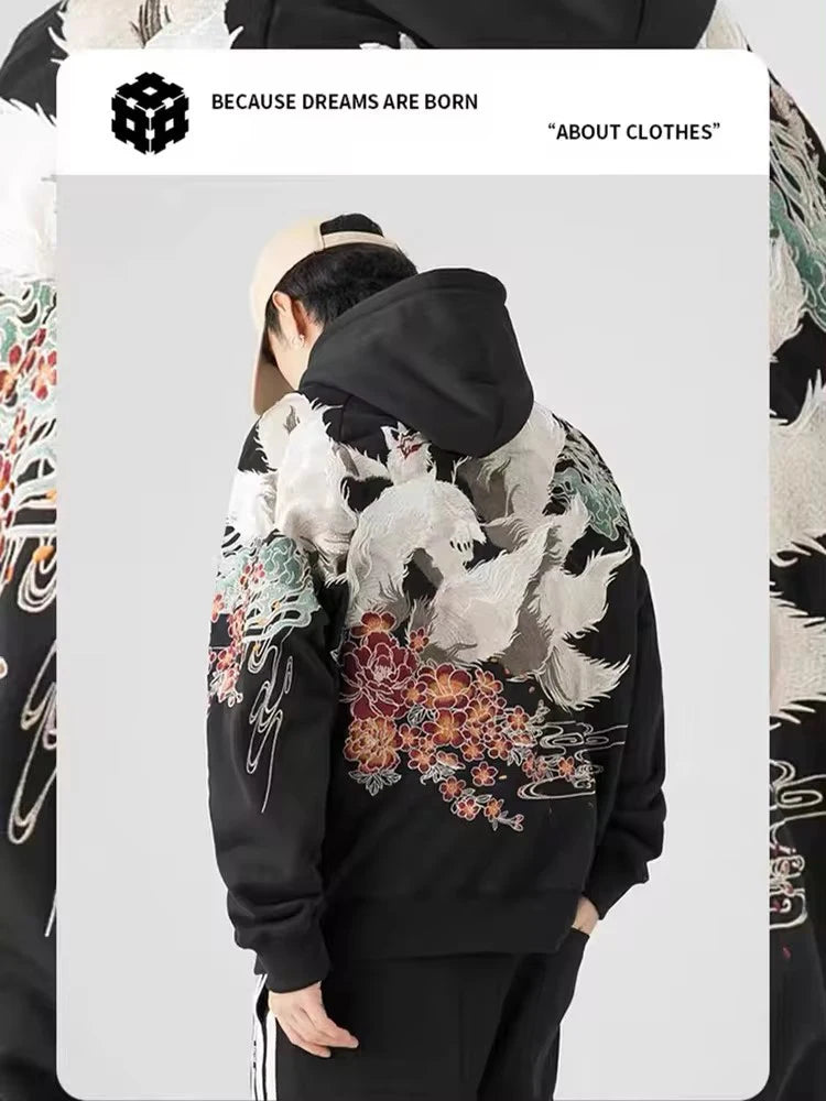 High Quality Embroidery Man Women Hoodies Harajuku 100% Cotton Hooded Sweatshirts Autumn Long Sleeve Black Pullover Loose Tops - Matrix Studios