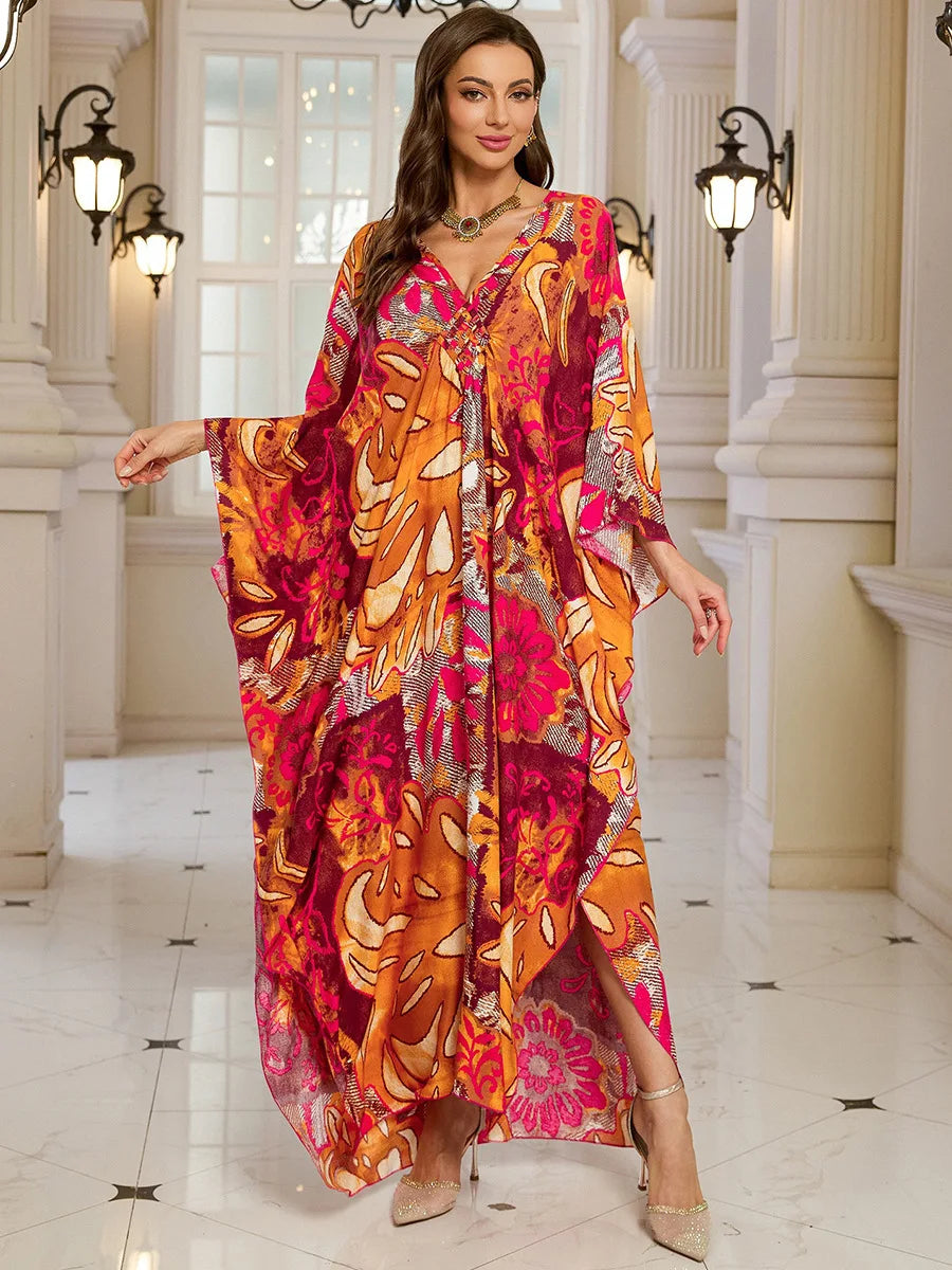 Kaftan Dresses for Women Wave Neck Swimsuit Cover Up Caftan Dress Plus Size Oversized Long Beach Dress - Matrix Studios