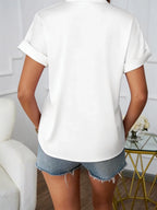 European Style Simple V-Neck Blouse for Women - Summer Short-Sleeved Loose-Fitting Slimming Professional Business Shirt - Matrix-studios.com