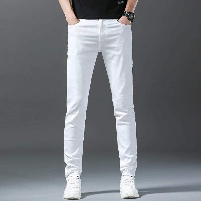 2026 Spring New Men Slim Jeans 98% Cotton White Stretch Straight Casual Fashion Pencil Pants High Quality Trousers Male Clothes - Matrix Studios