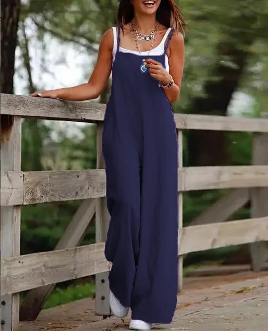 Oversized S-5XL Women Loose Overalls Summer Fashion Female Sleeveless Wide Leg Pant Suits JYFS-8130 - Matrix Studios