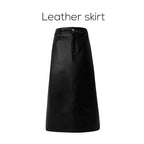 AP 2026 Autumn and Winter New O-neck Two Color Patchwork Sweater Stretch Skirt Leather Skirt Fashion - Matrix Studios