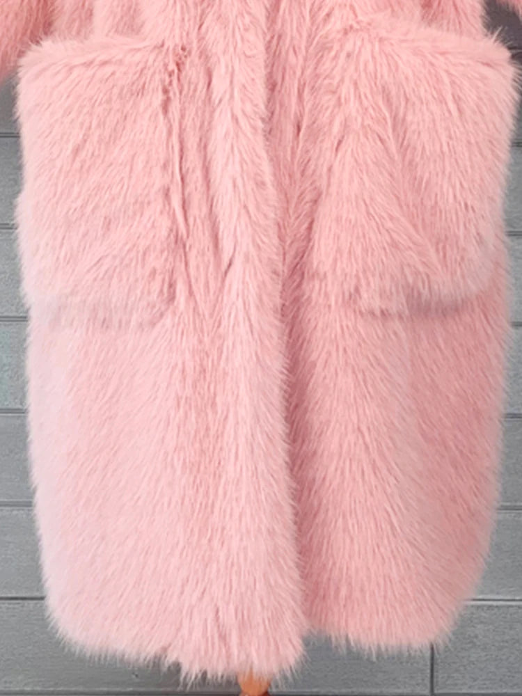 Lautaro Winter Long Oversized Pink Thick Warm Soft Shaggy Fluffy Faux Fur Coat Women Pockets Lapel Loose Sweet Cute Fashion 2022 - Matrix Studios