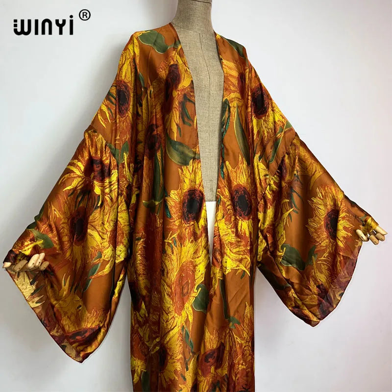 WINYI Summer New Fashion Print Women Cardigan Loose Long Dress Elegant Party Boho Maxi Beach Holiday Cover Up Kimonos Kaftan - Matrix Studios