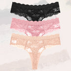 3Pcs Lace Sexy Thongs Women Low-Rise Briefs Sexy Soft Ladies Underwear Trendy Floral Underpants Female Flowery Panty Lingerie - Matrix Studios