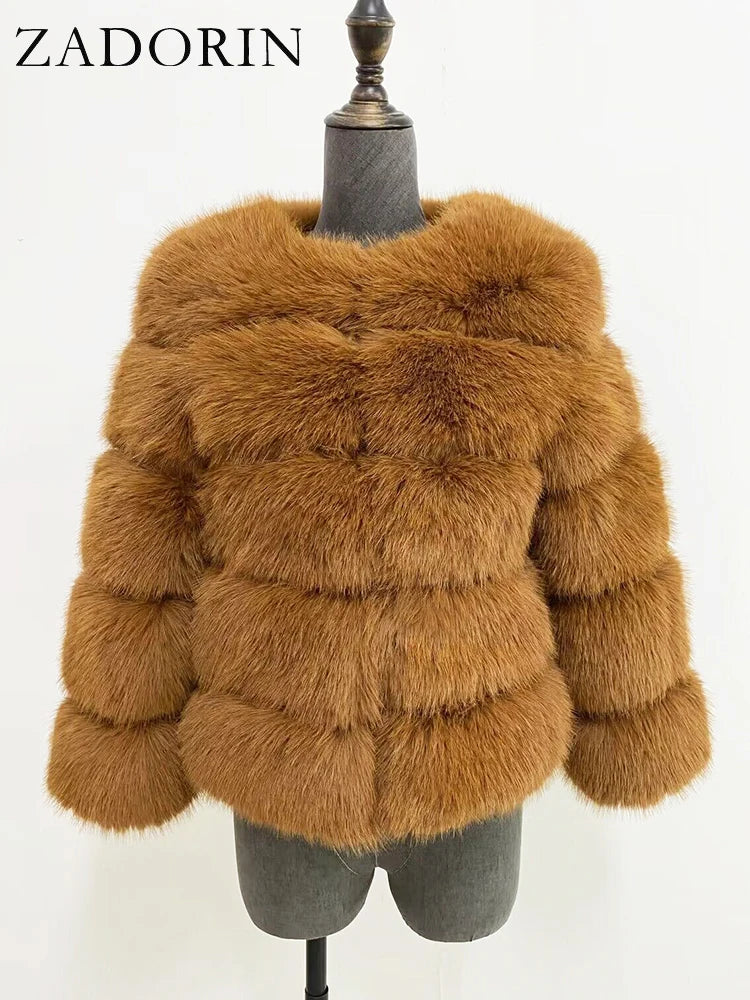 ZADORIN S-6XL Mink Coat Winter Black White Faux Fur Coat Woman Elegant Fluffy Faux Fur Jacket Top Short Fur Coats Woman Clothing - Matrix Studios
