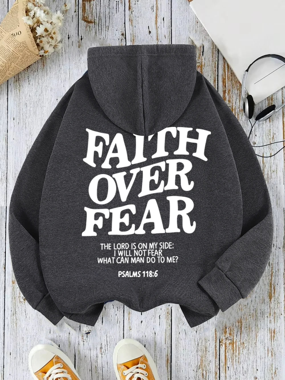 Casual Women's Hoodies Faith Over Fear Letter Printing Sweatshirts Fleece Warm Comfortable Pocket Pullovers Autumn Streetwear - Matrix Studios