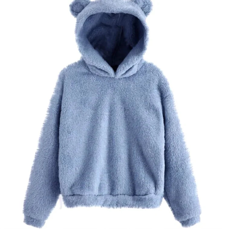Autumn Winter Women's Hoodies Winter Women Long Sleeve Rabbit Ear Hood Sweatshirt Cute Plush Warm Casual Hoodie Tops - Matrix Studios