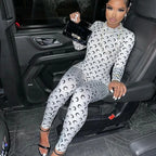 Retro Jumpsuit Women Sexy Slim Fit Moon Print Long Sleeve Tight Leggings Round Neck Versatile Casual Wear Autumn Fashion - Matrix Studios