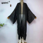 WINYI Solid color design Beach Wear Swim Suit Middle East abaya dubai luxury Women Cardigan Holiday Long Sleeve Kimono Dress - Matrix-studios.com
