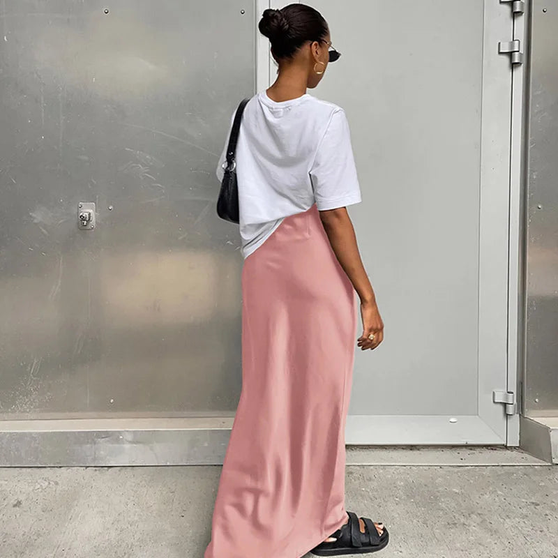 Elegant Satin Black Trumpet Skirts Fashion Slim High Waist Skirts Women Female Solid Office Long Skirt Spring Summer - Matrix-studios.com