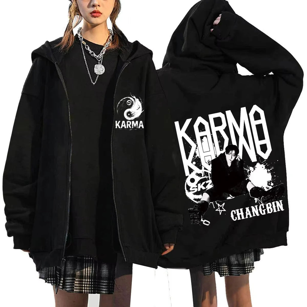 KPOP The 4th Album KARMA FELIX HAN BANGCHAN CHANGBIN HYUNJIN SEUNGMIN LEE KNOW Zip Up Women/Men Hoodie Sweatshirt Couple Clothes - Matrix Studios