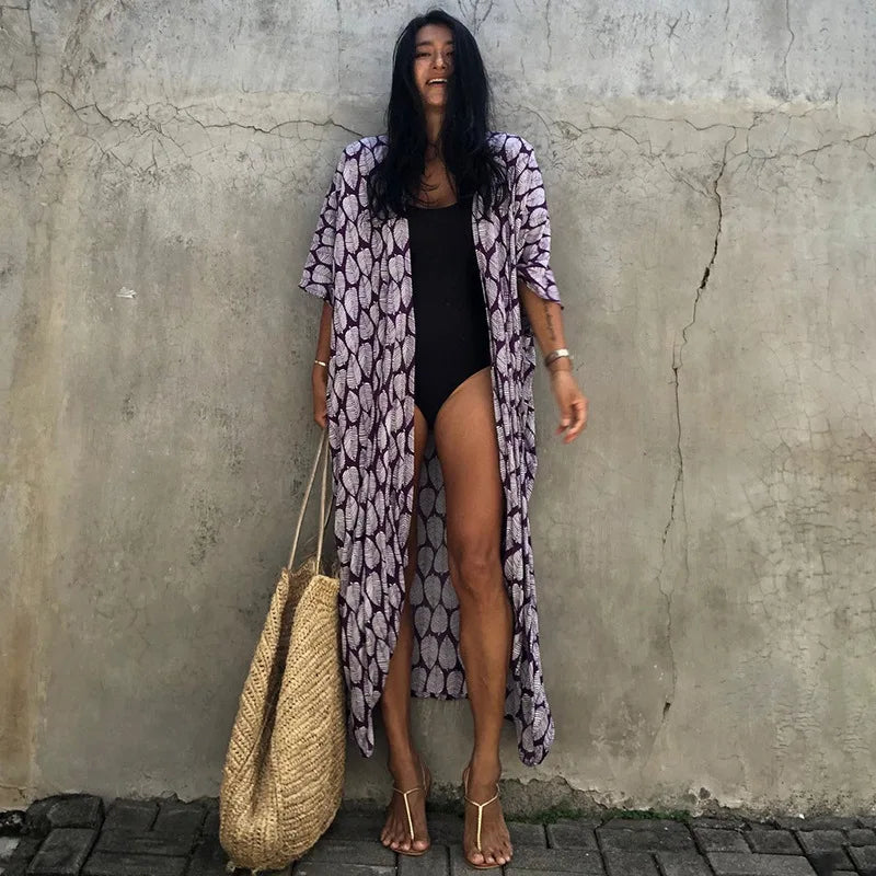 Beach Dress Tunic Cover up Embroidery Kaftan Saida de Praia Women Bikini Cover-up Pareo Sarong Beachwear - Matrix Studios