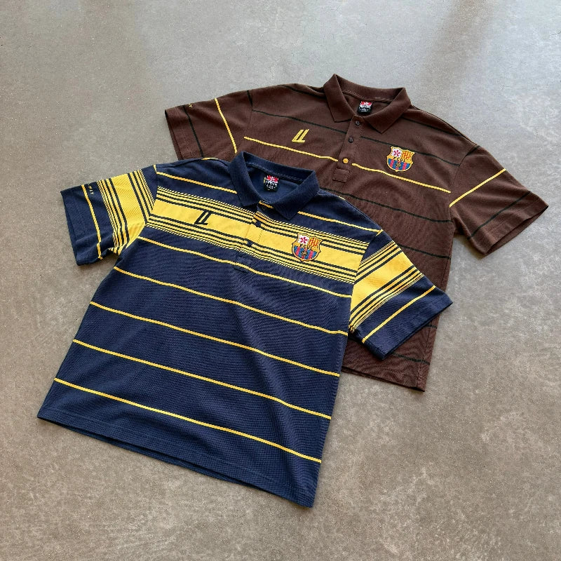 Y2k Barca Polo Shirt Retro Two Color Embroidered Logo Men Women Sweatshirt High Street Casual Streetwear Unisex Boxy Polo Shirt - Matrix-studios.com