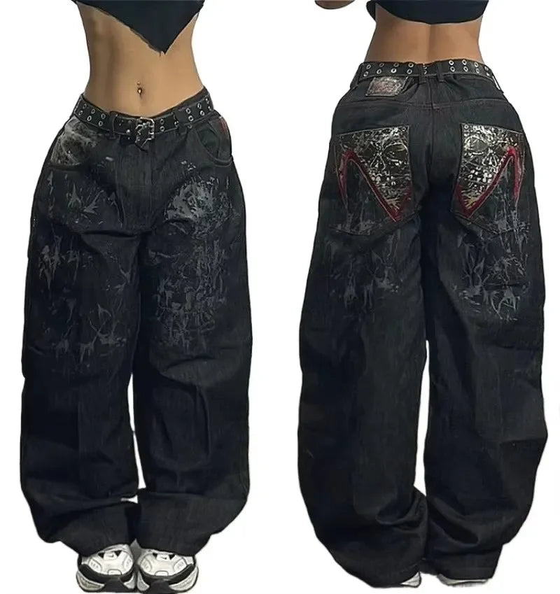 Y2K Hip-hop Stitching Fashion Joker Retro Jeans Female Korean Casual Simple Dress Essential Wide-leg Pants Loose  Joker Overalls - Matrix-studios.com