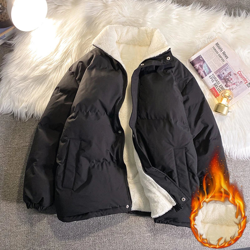 Warm Fleece Winter Lined Puffer Jackets Men Thick Parkas Casual Man Padded Down Outwear Zipper Long Sleeve Outdoor Couple Coat - Matrix Studios
