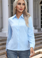 Women Spring Autumn Style Blouses Shirts Lady Casual Long Sleeve Turn-down Collar Solid Color Blouse Tops - Matrix-studios.com