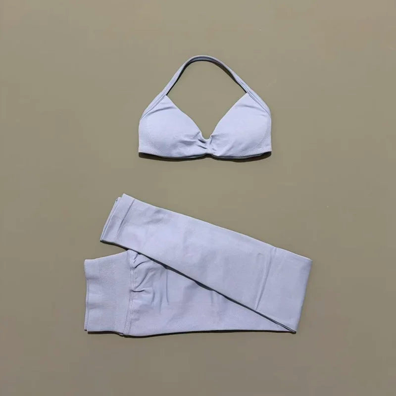 2Pcs HISTELLO Seamless Yoga Sports Set for Women Resistant Backless Bra Pilates Fitness Workout Running Leggings Gym Suit - Matrix-studios.com