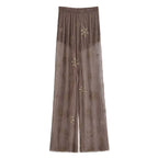 KONDALA Sexy Chic Women Transparent Pants Sequins Straight Wide Leg Pants Fashion 2025 Spring Summer Holiday Party Trousers