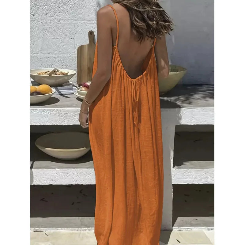 New Arrival Women's Strapless Backless Long Loose Home Dress Comfortable Sleepwear Casual Maxi Dress - Matrix-studios.com