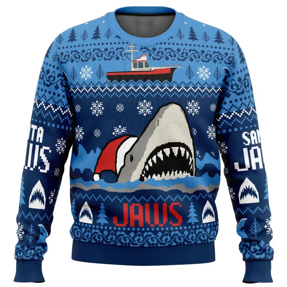 Santa Jaws Jaws Men's Crew Neck Ugly Christmas Sweatshirt Soft Comfy Stylish Relaxed-Fit Plus Size Long Sleeve Autumn Winter - Matrix Studios