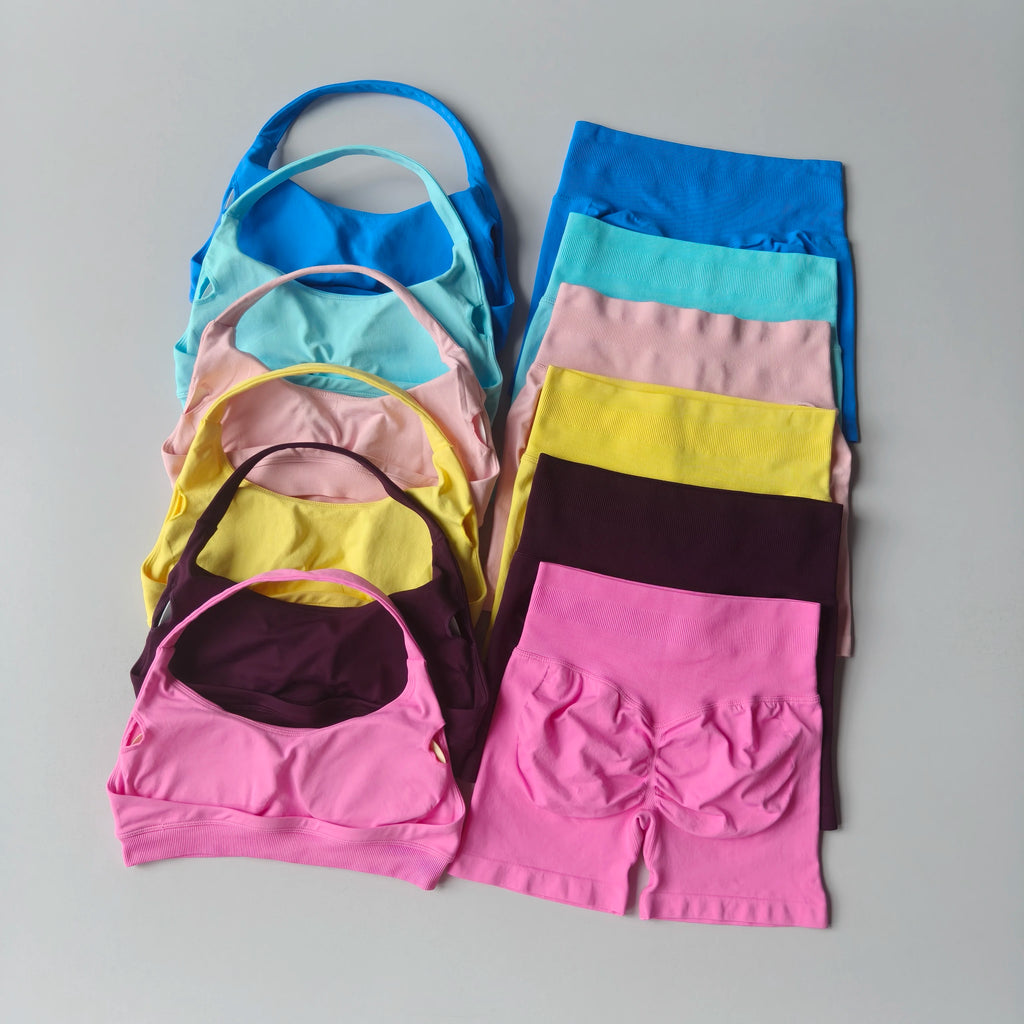2PCs Peach High Waist Belly Hip Lifting Sports Bras Shorts Suit Gathering Shock-proof Neck Halter Yoga Suit Running Fitness Set - Matrix-studios.com