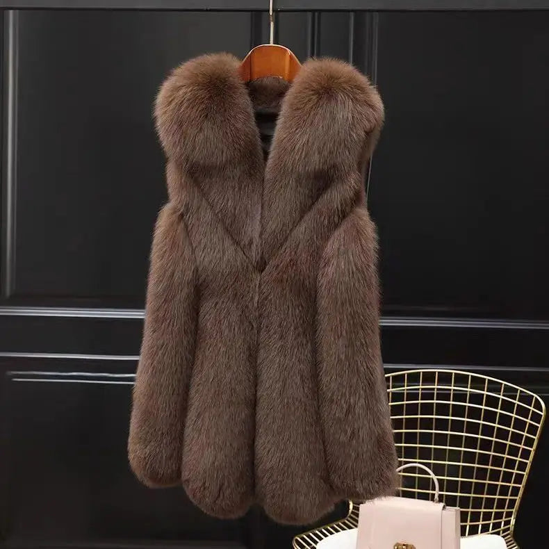 2025 Women Autumn Winter New Imitation Fox Fur Vest Jacket Female Mid-Length Vest Women Grace Fashion Young Coat - Matrix Studios