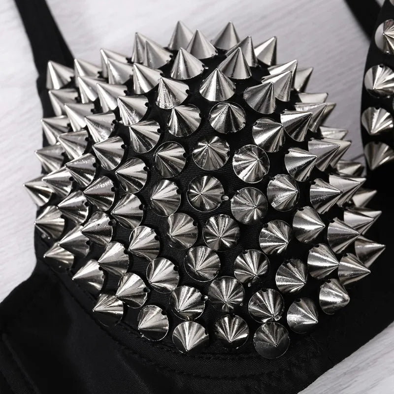 Silver Rivets Punk Rave Bralette Lingerie Gothic Bra Top Sexy Push Up Brassiere Nightclub Party Bar Fashion Hot Bras for Women - Matrix Studios