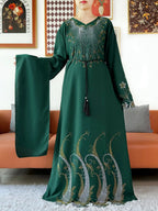 2025Fashion Dubai Diamond Muslim Women Modest Dress Elegant Arabic Femme Hijab Long Sleeve Chiffon Abaya Islamic Turkey Clothing - Matrix-studios.com