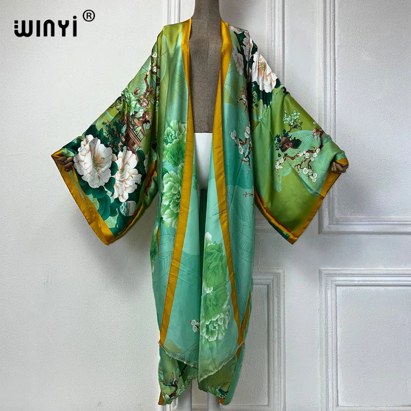 WINYI Summer Bohemian Kimono Beach Cover-Up Swim Suit Elegant African Women Boho Cardigan Sexy Holiday Long Sleeve Beach Dress - Matrix Studios