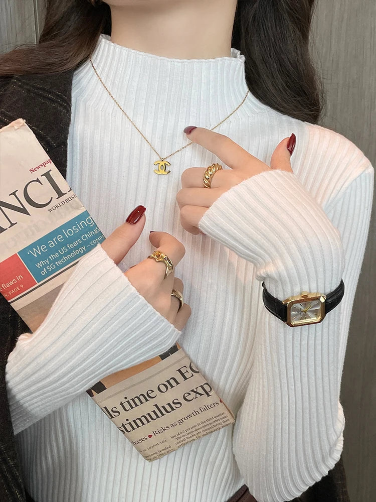 Solid Color Slim Tops Chic Autumn Winter 2026 Pullovers Women Long Sleeve Casual Turtleneck Warm Basic Sweater Knit Jumpers - Matrix-studios.com