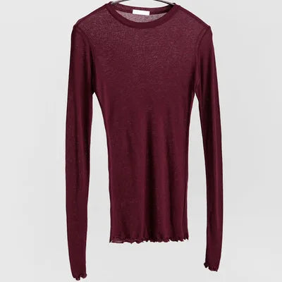 High Quality Plain T Shirt Women Cotton Elastic Basic T-shirts Female Casual Tops Long Sleeve Sexy Thin T-shirt see through - Matrix-studios.com