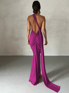 Hugcitar One Shoulder Backless Adjustable Scarf Loop Ruched Sexy Maxi Dress Women Elegant Y2K Streetwear Festival Outfit - Matrix-studios.com