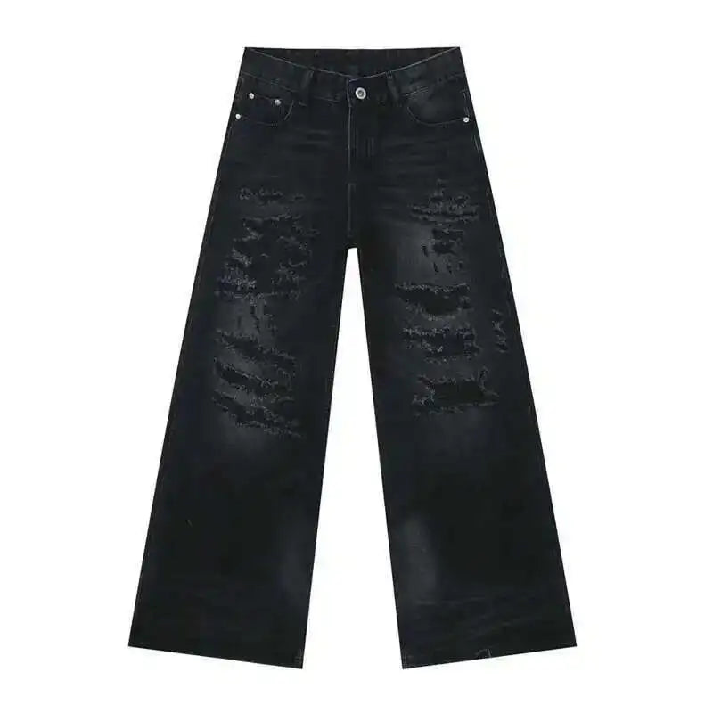 IEFB High Street Men's Denim Pants Hole Worn-out Streetwear Trousers Straight Wide Leg Casual Male Jeans New Autumn 2024 9C8513 - Matrix Studios