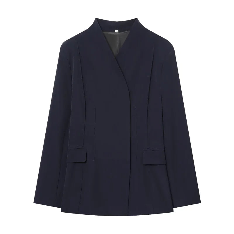 ETJ 2025 women's new fashion design three-dimensional cut high collar slim suit jacket & matching casual trousers - Matrix-studios.com