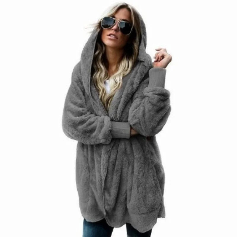 12 Colors Fleece Sweatshirt Long Cardigans Autumn Winter Female Long Sleeve Double Side Wear Flurry Loose Hoodie Coats Outwear - Matrix Studios