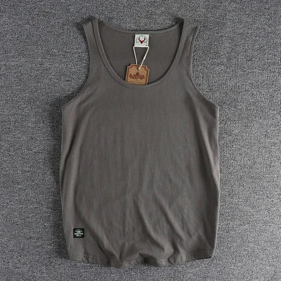 Summer New American Sleeveless O-neck Solid Color T-shirt Men's Fashion 100% Cotton Washed Casual Sports Fitness Basketball Vest - Matrix Studios